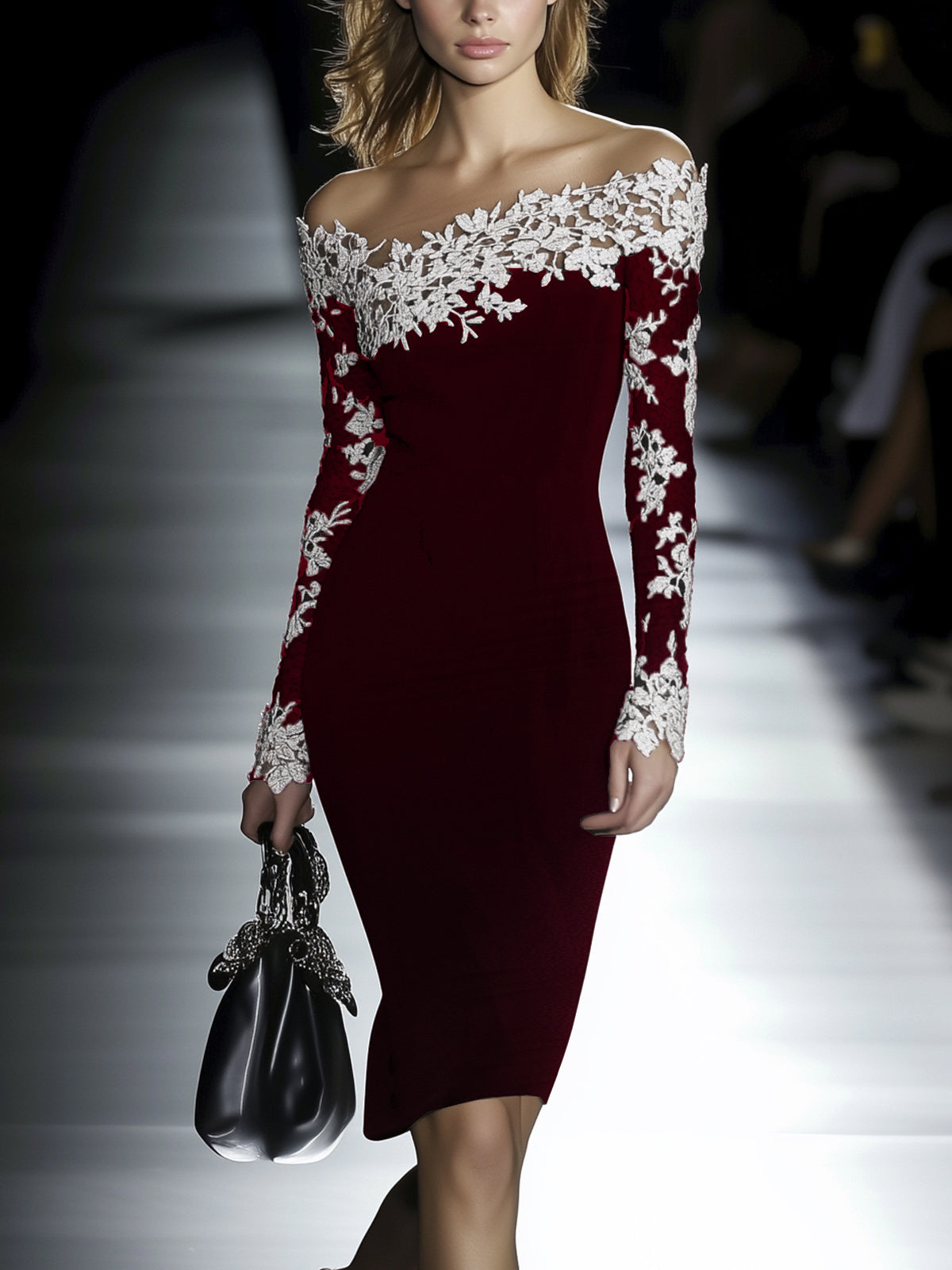 Sofija | Crna haljina otvorenih ramena sa čipkom