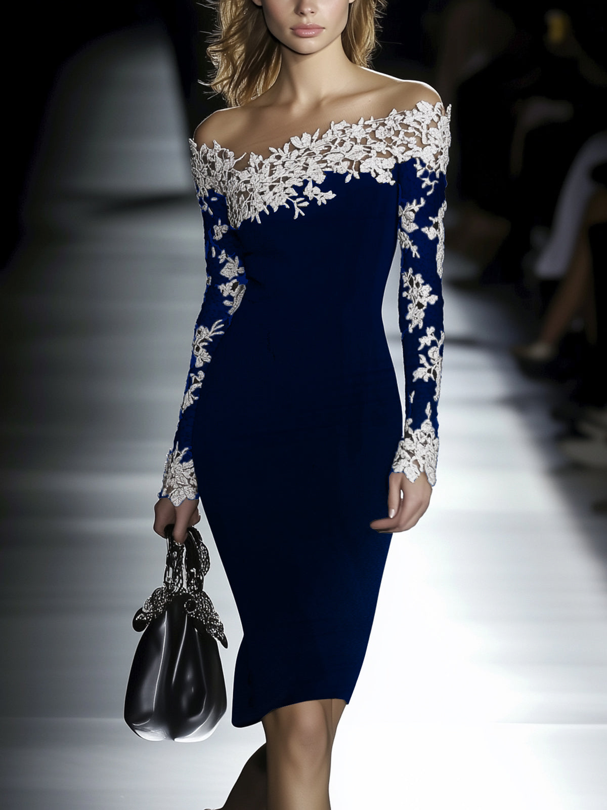 Sofija | Crna haljina otvorenih ramena sa čipkom