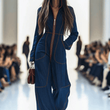 Jelena | Retro teksas kombinezon sa crvenim štepom