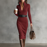 Cris | Midi haljina sa V-izrezom i pojasom