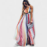 Mila – Elegantna višebojna prugasta haljina s V-izrezom