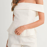 Mila | Beli dvodelni komplet od lana i pamuka