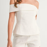 Mila | Beli dvodelni komplet od lana i pamuka