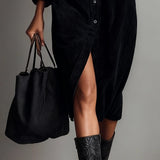 Milica | Široka midi haljina od somota sa džepovima