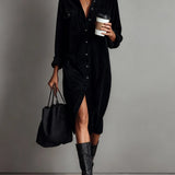 Milica | Široka midi haljina od somota sa džepovima