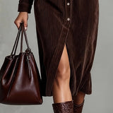 Milica | Široka midi haljina od somota sa džepovima