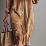 Milica | Široka midi haljina od somota sa džepovima