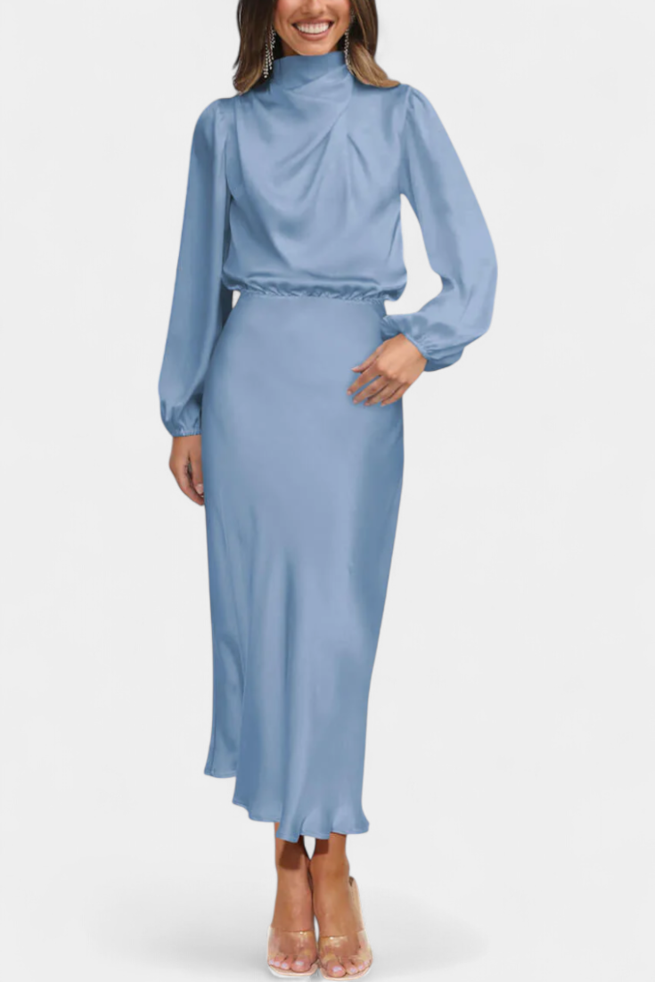 Marija Maxi Haljina s Visokim Ovratnikom i Cvjetnim Detaljima