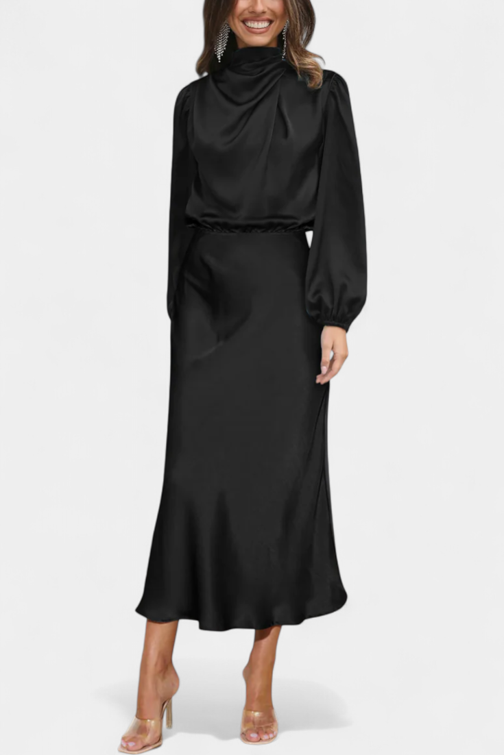 Marija Maxi Haljina s Visokim Ovratnikom i Cvjetnim Detaljima