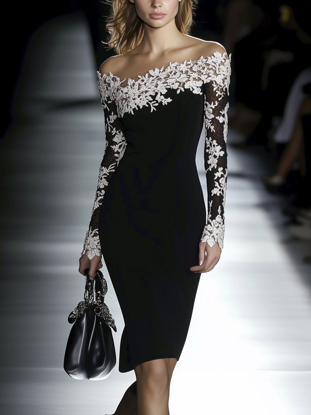 Sofija | Crna haljina otvorenih ramena sa čipkom