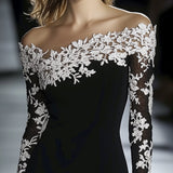 Sofija | Crna haljina otvorenih ramena sa čipkom