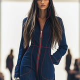 Jelena | Retro teksas kombinezon sa crvenim štepom