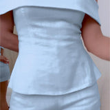 Mila | Beli dvodelni komplet od lana i pamuka